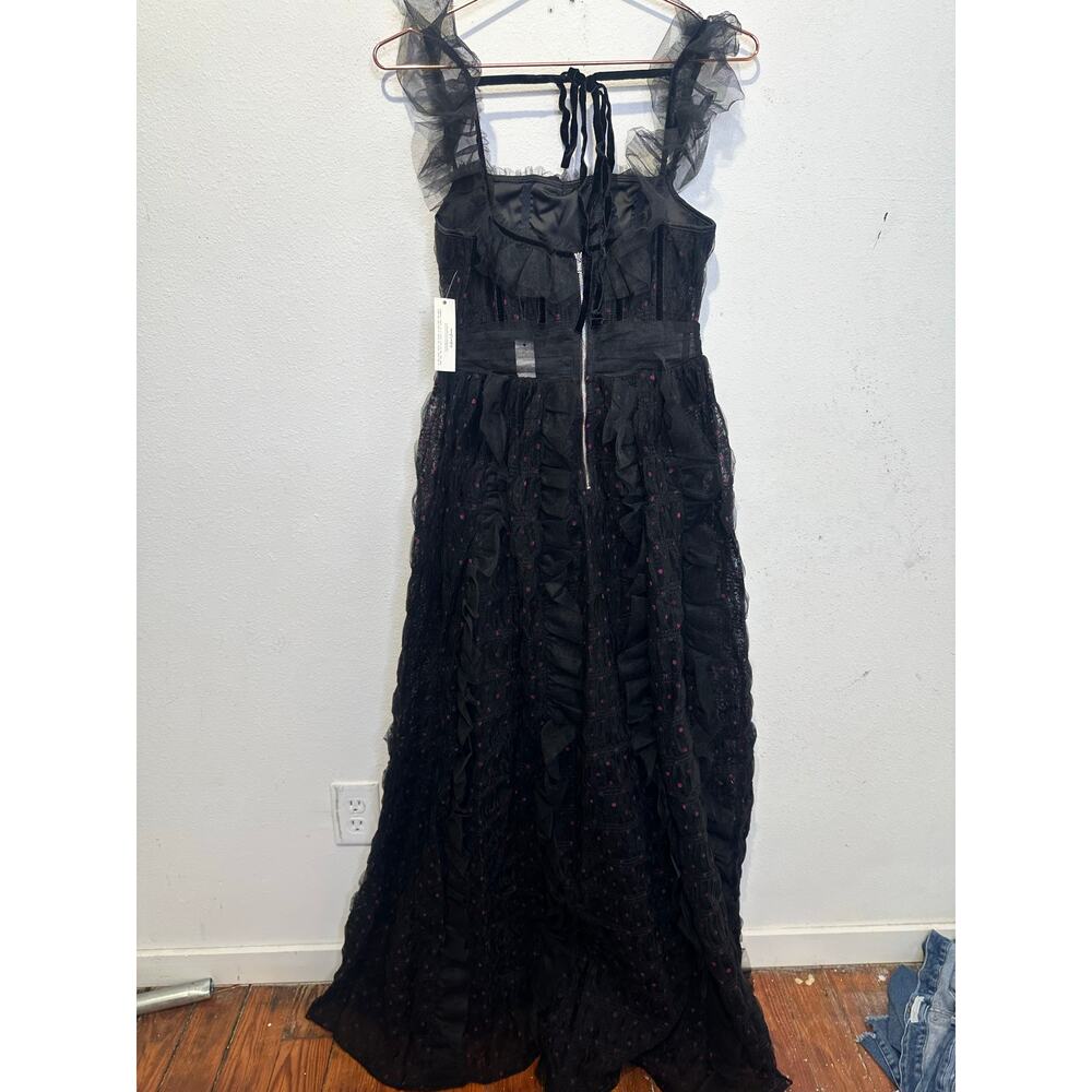 FOR LOVE AND LEMONS Black Mesh Polka Dot Janelle Ruffled Dress size Small nwt - Picture 3 of 16